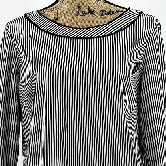 TALBOTS Blouse Womens Petite Large Black White Striped Long Sleeve Side Zip Top - Picture 5 of 7